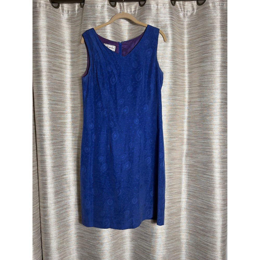 Karin Stevens Vintage Blue Floral Jacquard Sheath‎ Dress Sleeveless Rayon 10